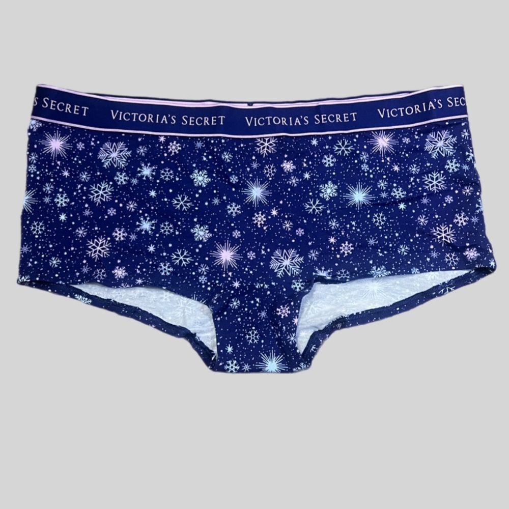 Victorias Secret Cotton Shortie Panty Logo on elastic waistband blue Xlarge